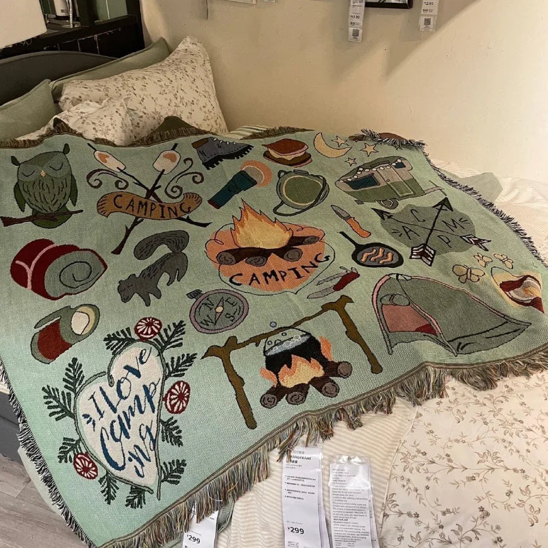 American Retro Bohemian Chenille Camping Blanket - Decorative Sofa Cover & Picnic Tapestry - Image 2