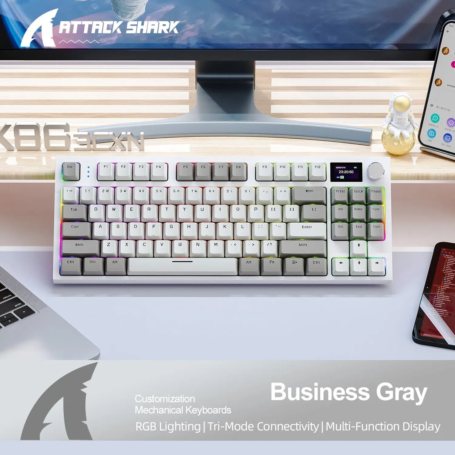 K86 Wireless Hot-Swappable Mechanical Keyboard Bluetooth/2.4g With Display Screen and Volume Rotary Button for Games and Work - Image 2